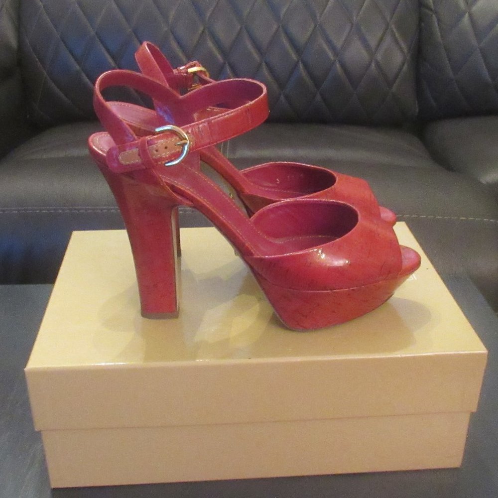 SERGIO ROSSI- Raspberry Patent, Peeptoe, Platform Sandals ~ Size 10